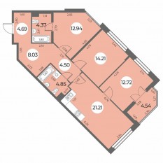 ЖК «Огни Залива», планировка 3-комнатной квартиры, 89.79 м²