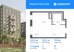 ЖК «Квартал Лаголово», планировка студии, 25.17 м²