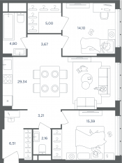 ЖК «Headliner», планировка 3-комнатной квартиры, 84.60 м²