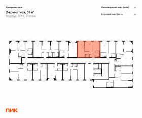 ЖК «Саларьево парк», планировка 2-комнатной квартиры, 51.00 м²