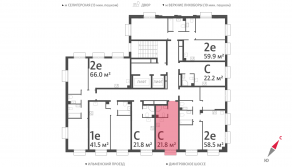 ЖК «Дмитровское небо», планировка студии, 21.83 м²