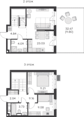ЖК «GloraX Балтийская», планировка 2-комнатной квартиры, 78.00 м²