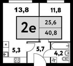 ЖК «Фестиваль парк-2», планировка 2-комнатной квартиры, 40.80 м²