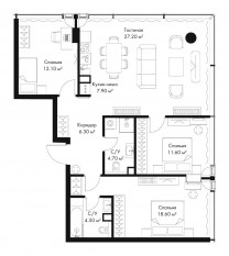 МФК «SLAVA», планировка 3-комнатной квартиры, 92.90 м²