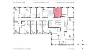 ЖК «Лучи», планировка студии, 23.90 м²