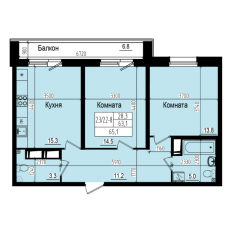 ЖК «Прагма City», планировка 2-комнатной квартиры, 65.10 м²