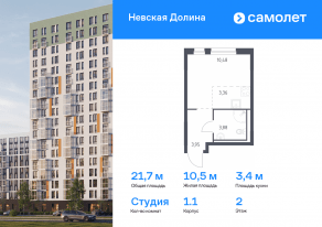 ЖК «Невская Долина», планировка студии, 21.67 м²