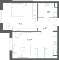 МФК «Равновесие», планировка 2-комнатной квартиры, 42.60 м²