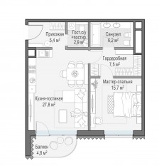 ЖК Дом «Лаврушинский», планировка 1-комнатной квартиры, 66.80 м²
