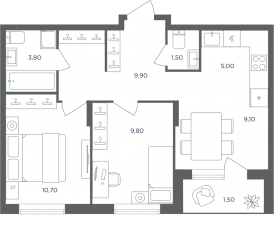 МФК «Равновесие», планировка 3-комнатной квартиры, 51.30 м²