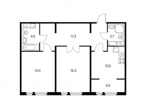 ЖК «Ярославский», планировка 2-комнатной квартиры, 69.80 м²