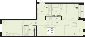 ЖК «Новая Щербинка», планировка 3-комнатной квартиры, 68.80 м²