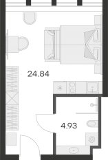 Апарт-комплекс «GloraX Заневский», планировка студии, 28.80 м²