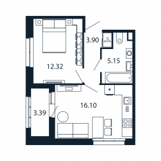 ЖК «Полис Приморский 2», планировка 1-комнатной квартиры, 37.10 м²