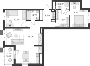 ЖК «GloraX Балтийская», планировка 2-комнатной квартиры, 86.40 м²