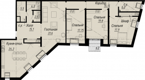 ЖК «Meltzer Hall», планировка 3-комнатной квартиры, 174.12 м²