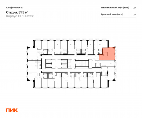 ЖК «Алтуфьевское 53», планировка студии, 31.30 м²