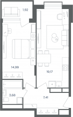 МФК «Равновесие», планировка 2-комнатной квартиры, 47.50 м²