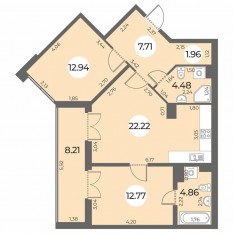 ЖК «Огни Залива», планировка 2-комнатной квартиры, 71.05 м²