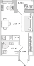 ЖК «Город Первых», планировка студии, 25.40 м²