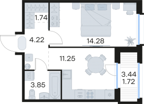 ЖК «GloraX Парголово», планировка 1-комнатной квартиры, 37.06 м²
