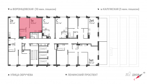 ЖК «Обручева 30», планировка 1-комнатной квартиры, 37.80 м²
