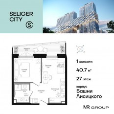 ЖК «Селигер Сити», планировка 1-комнатной квартиры, 40.78 м²