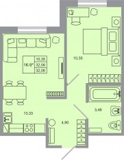 ЖК «Стороны света-2», планировка 1-комнатной квартиры, 32.06 м²