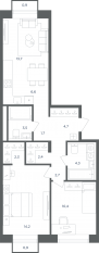МФК «Равновесие», планировка 3-комнатной квартиры, 67.10 м²