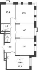 ЖК «Первый Московский», планировка 4-комнатной квартиры, 104.00 м²