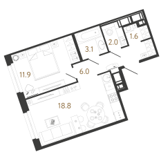 ЖК «Литера», планировка 1-комнатной квартиры, 43.40 м²