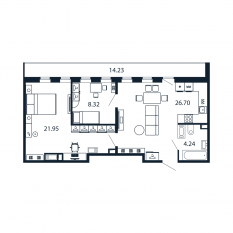 ЖК «Полис Приморский 2», планировка 2-комнатной квартиры, 60.70 м²