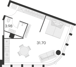 Апарт-комплекс «GloraX Заневский», планировка студии, 35.70 м²