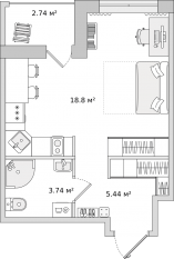 ЖК ЦДС «Dreamline», планировка студии, 30.72 м²