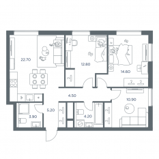 ЖК «iLove», планировка 4-комнатной квартиры, 78.80 м²