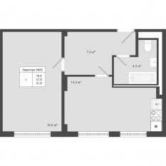 МЖК «Яковлево», планировка 1-комнатной квартиры, 41.60 м²