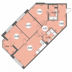 ЖК «Огни Залива», планировка 3-комнатной квартиры, 87.97 м²