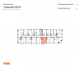 ЖК «Белая Дача парк», планировка 1-комнатной квартиры, 36.30 м²