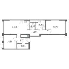 ЖК «Headliner», планировка 3-комнатной квартиры, 73.73 м²