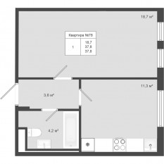 МЖК «Яковлево», планировка 1-комнатной квартиры, 37.80 м²