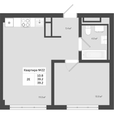 МЖК «Яковлево», планировка 2-комнатной квартиры, 39.20 м²