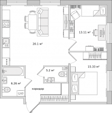 ЖК ЦДС «Dreamline», планировка 3-комнатной квартиры, 100.64 м²