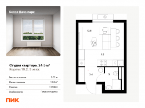 ЖК «Белая Дача парк», планировка студии, 24.50 м²
