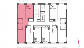 ЖК «Обручева 30», планировка 2-комнатной квартиры, 65.20 м²