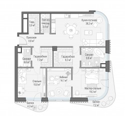 ЖК Дом «Лаврушинский», планировка 3-комнатной квартиры, 130.60 м²