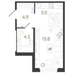 ЖК «Литера», планировка студии, 30.00 м²
