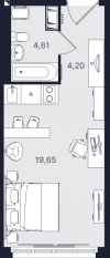 МФК «Про.Молодость (Апартаменты Про.Молодость)», планировка студии, 28.46 м²
