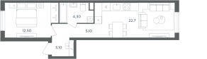 МФК «Равновесие», планировка 2-комнатной квартиры, 47.70 м²