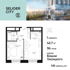 ЖК «Селигер Сити», планировка 1-комнатной квартиры, 42.95 м²