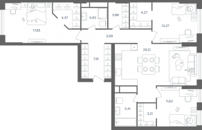 ЖК «Headliner», планировка 4-комнатной квартиры, 111.30 м²